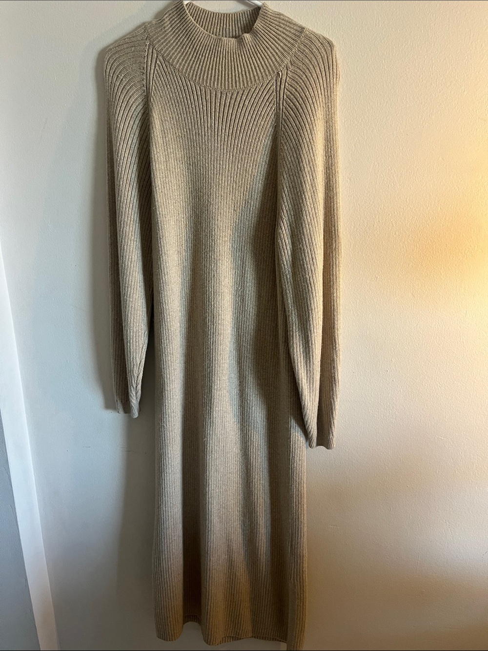 & Other Stories Ribbed Long Sleeve Knit Dress - Beige